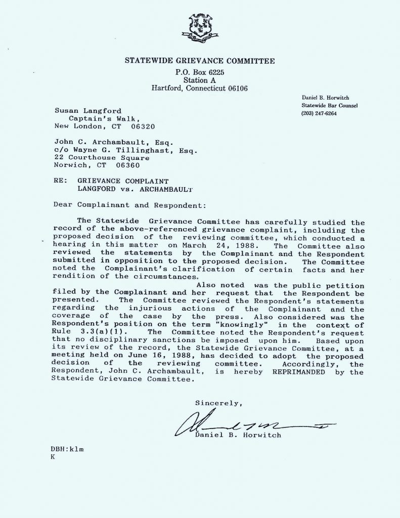 john archambault reprimand use online
